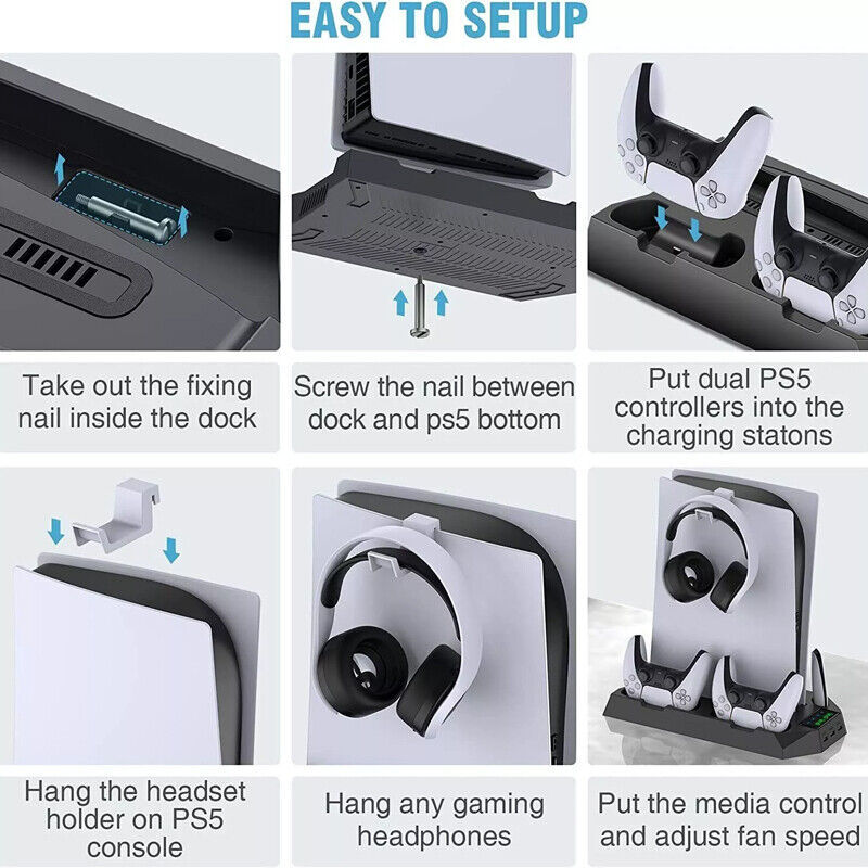 PS5 Vertical Cooling Fan Stand And Controller Charger Station For  Playstation 5